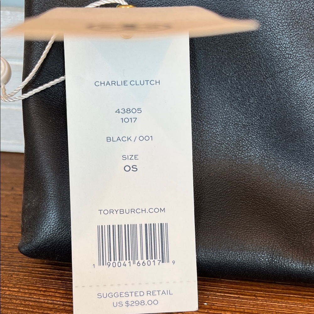 NWT Tory Burch Charlie Clutch Black with large Gold Emblem - Picture 2 of 6